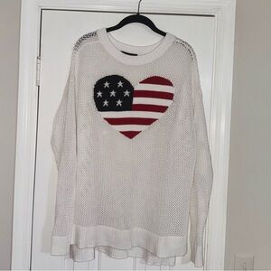👑 LIKE NEW OVERSIZED Lane Bryant White Sweater with USA Heart Design